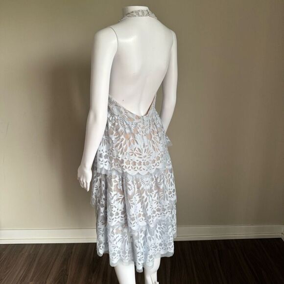 BCBGMAXAZRIA Blue Ruffle Lace Halter Dress - Picture 8 of 10